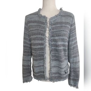 Nic + Zoe Jacket Women's Open Fringed Zippered Front Pockets Blue/Charcoal  M